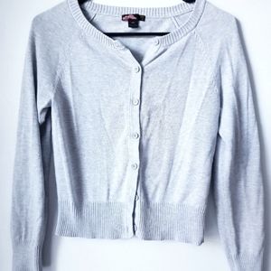 NWOT Forever 21 Grey Button Long Sleeve Knit Cardigan Cropped Crewneck Sweater
